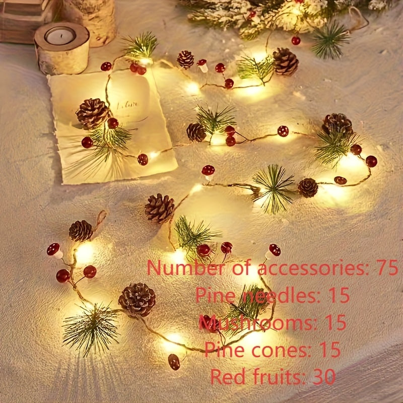 1 stuk, Kerstdecoratie Lichtsnoer, Groen Blad Dennennaald (Plastic Dennenoornet) Paddestoel Lichtdecoratie, Nieuwjaarsdecoratie, Geen Batterij (199.95 cm 20 LED), Kantoordecoratie, Kamerdecoratie, Bruiloftdecoratie, Huis Muurdecoratie