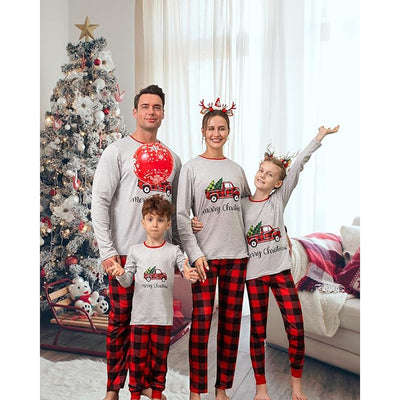 Familie Kerstpyjama Grijs Geruit