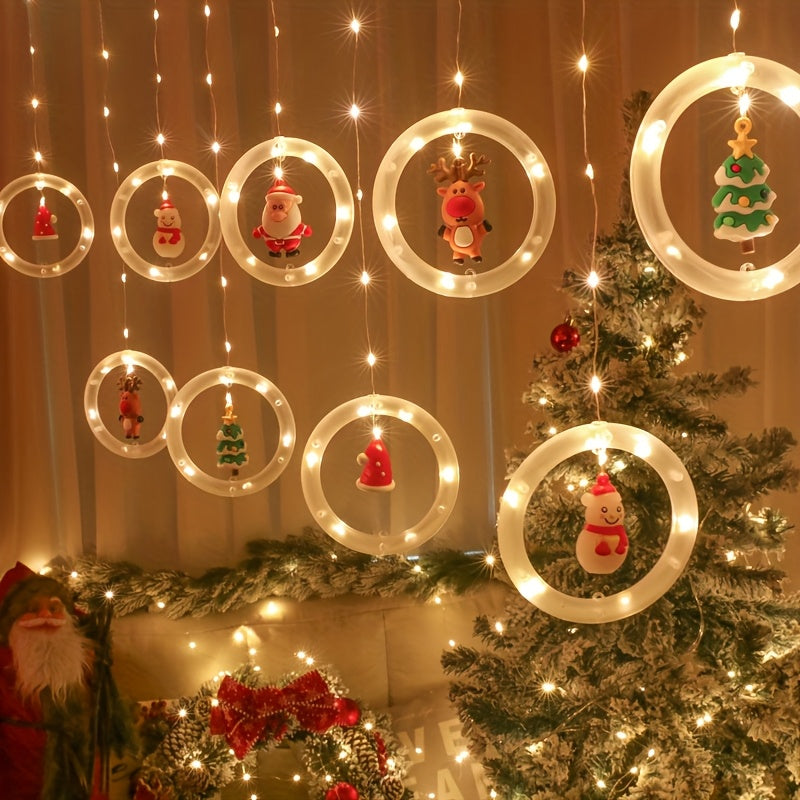 Guirlande Lumineuse Rustique de Noël à LED - Motifs Père Noël, Renne, Bonhomme de Neige et Arbre | Guirlandes Lumineuses Festives Alimentées pour la Maison, la Chambre et la Décoration de Fête, Commande par Clé, Style Glamour, Matière Plastique