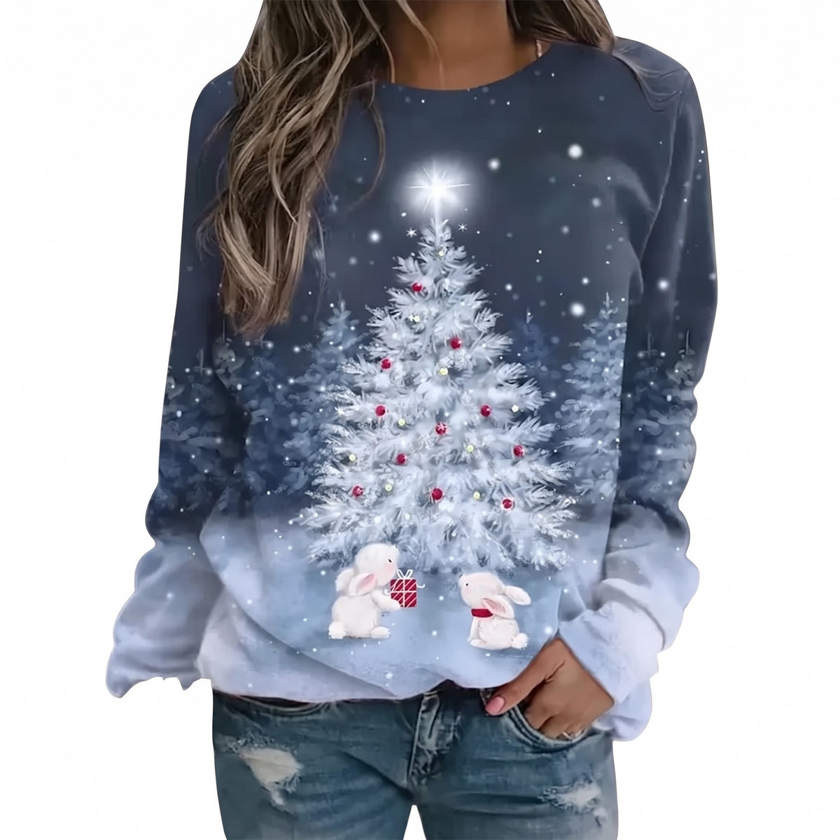 Foute Kersttrui - Losvallende Damessweater met Kerstboomprint