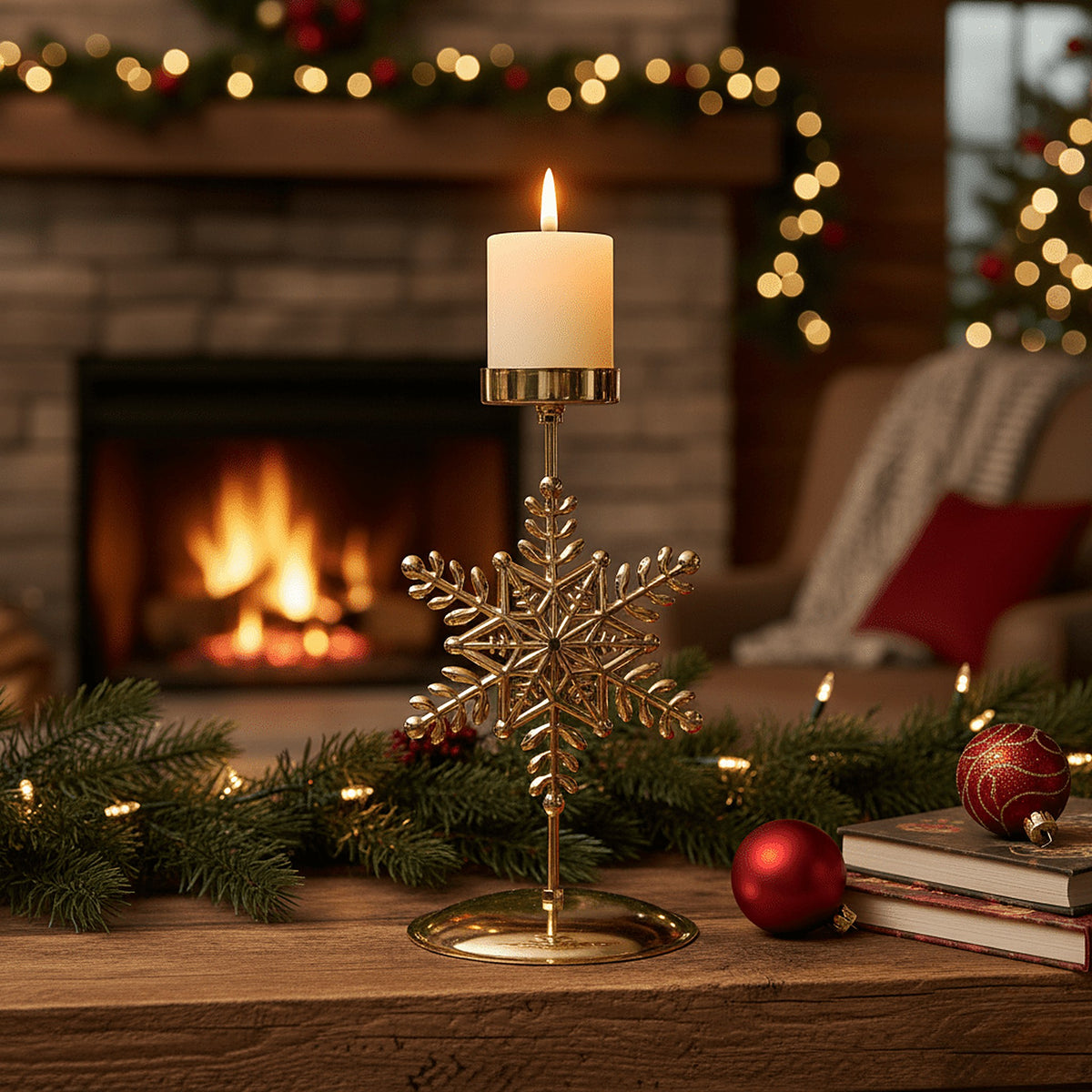 Gouden Kandelaar – Vintage Kaarsenhouder met Kerstmotief (8)