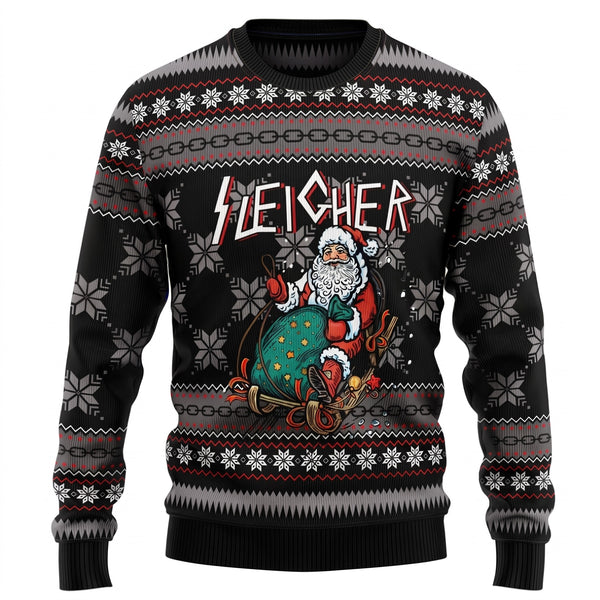 Lustiger Weihnachtspullover - Auffälliger Herrenpullover mit rockigem Weihnachtsdruck