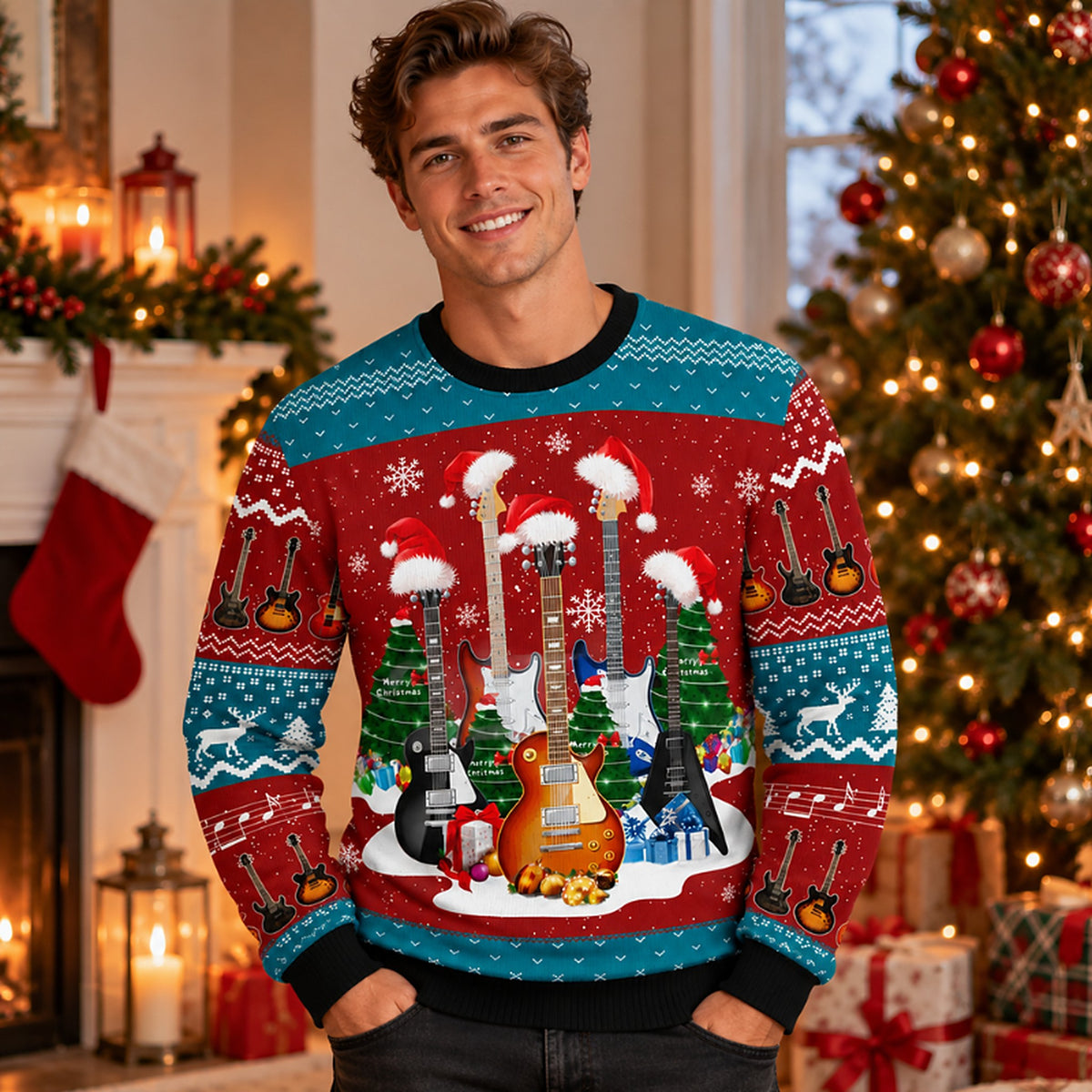 Grappige Kersttrui – Opvallende Heren Trui met Rocker Kerstprint (4)