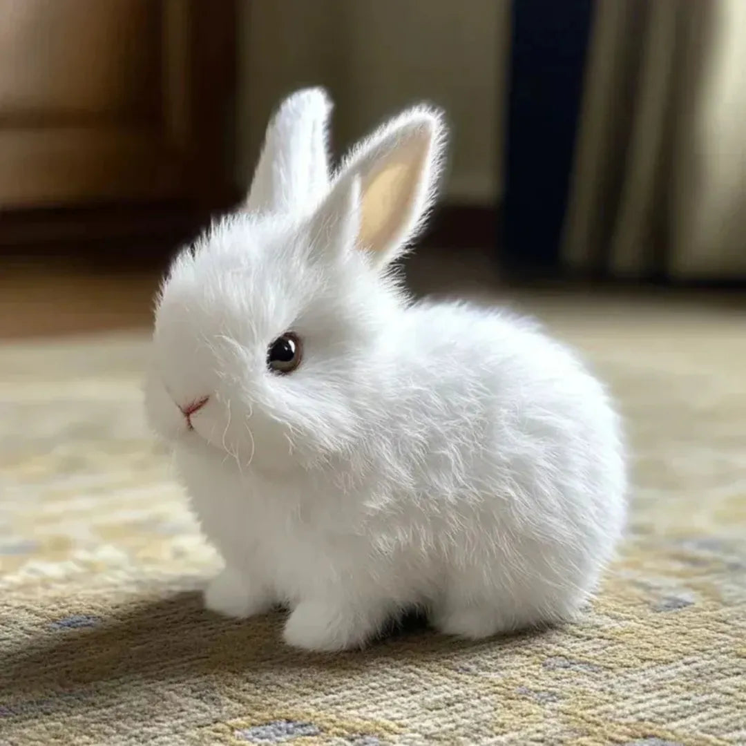 BunnyJoy - Lapin en peluche réaliste - Jouet interactif et doux à câliner