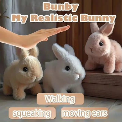 BunnyJoy - Lapin en peluche réaliste - Jouet interactif et doux à câliner
