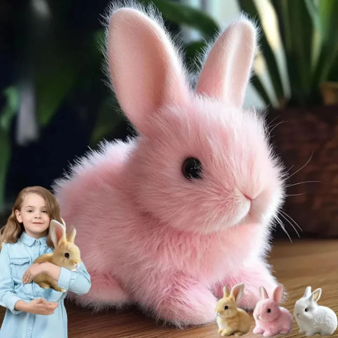 BunnyJoy - Lapin en peluche réaliste - Jouet interactif et doux à câliner