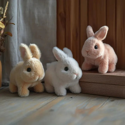 BunnyJoy - Lapin en peluche réaliste - Jouet interactif et doux à câliner