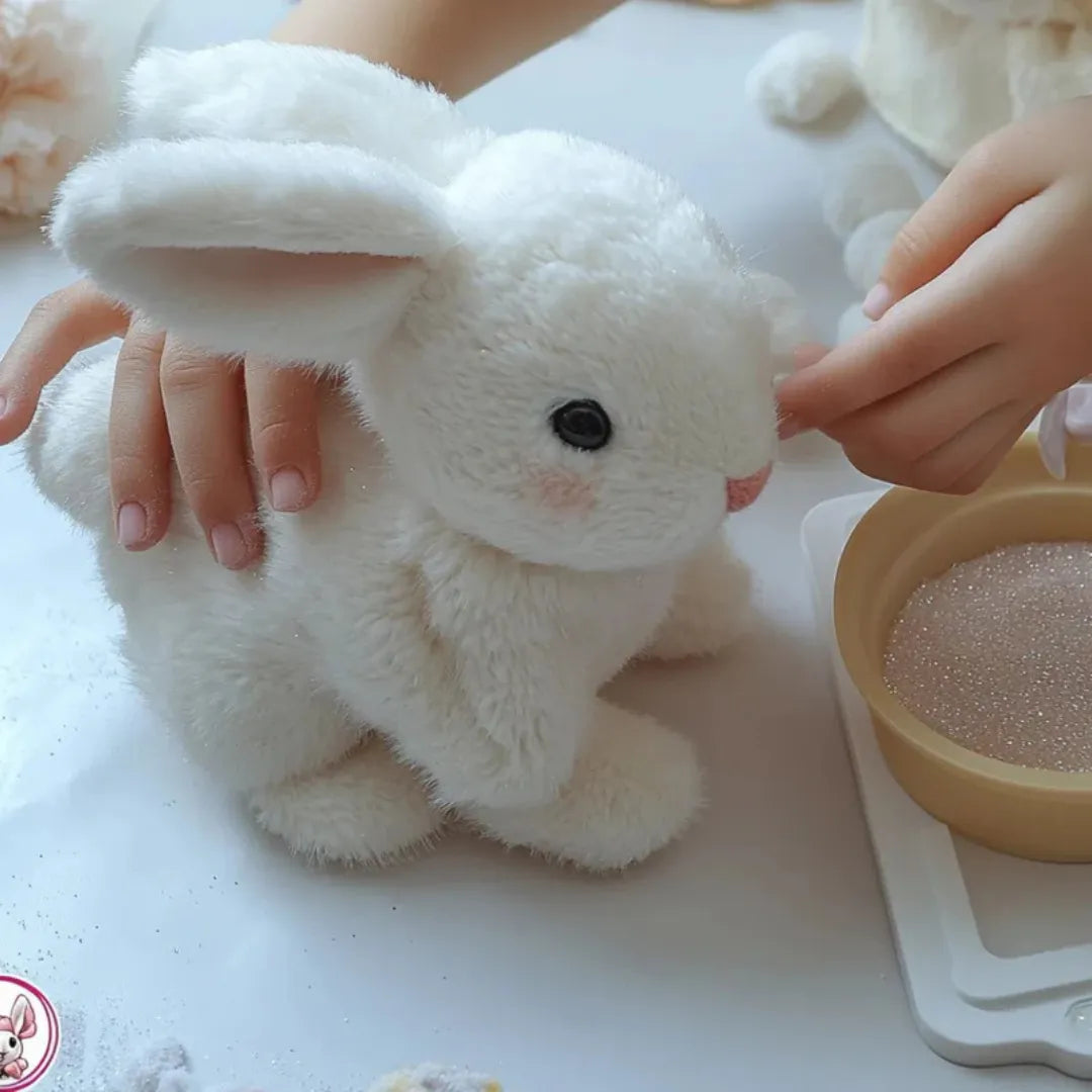 BunnyJoy - Lapin en peluche réaliste - Jouet interactif et doux à câliner