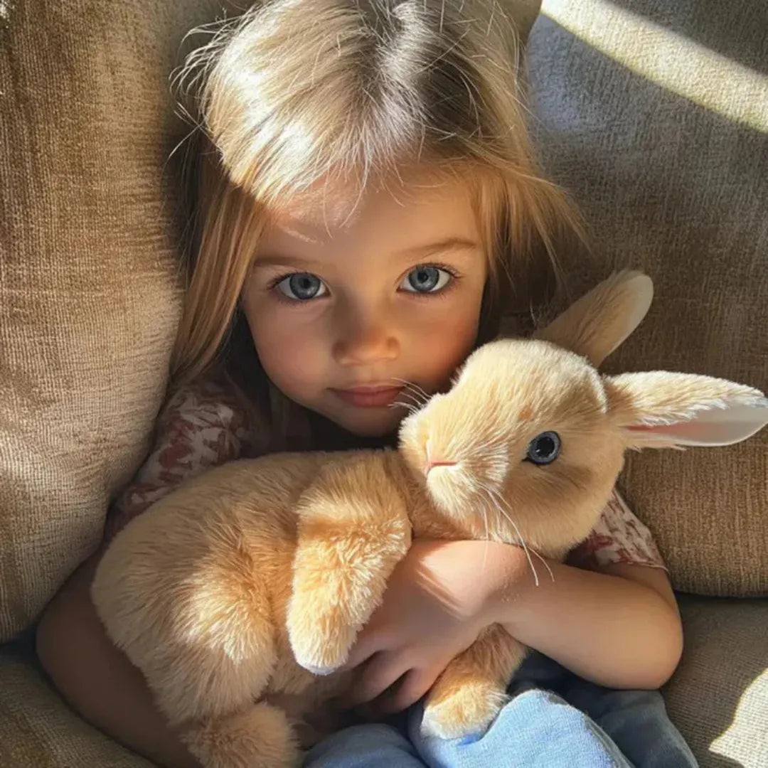 BunnyJoy - Lapin en peluche réaliste - Jouet interactif et doux à câliner