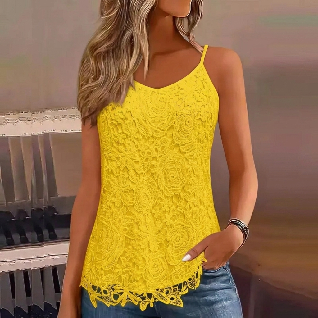 Dames Tanktop - Elegante V-Hals Met Kant