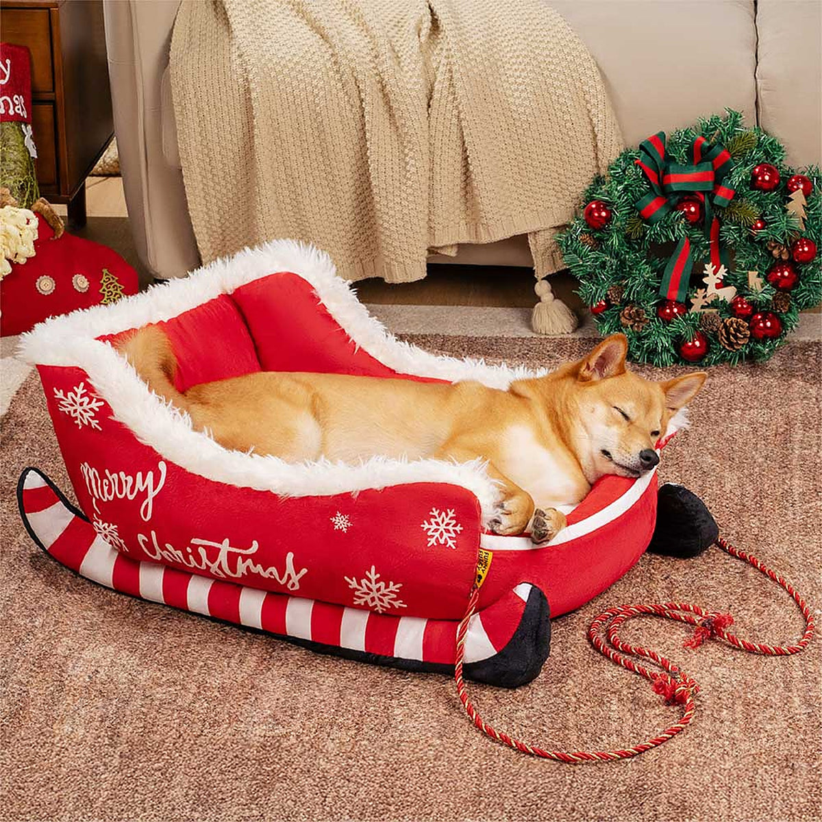 Hondenmand Slee – Pluche Kerst Hondenbed met Antislip Bodem (3)