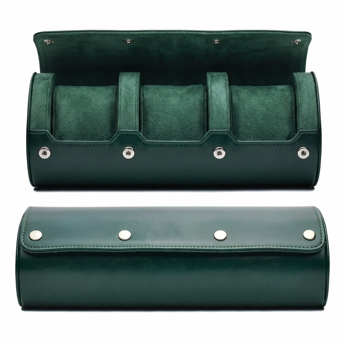 Horloge Opbergdoos - Luxe watch case van echt leer - Groen / 3 Horloges