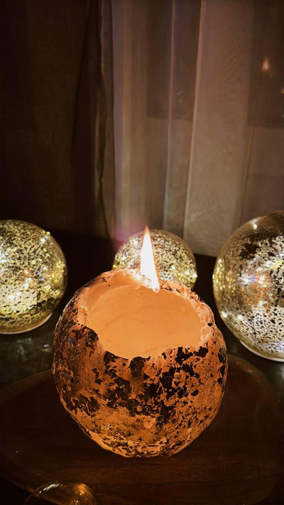 Handmade Spiral Soy Wax Candle: Hypnotic Orb with Gold Flakes