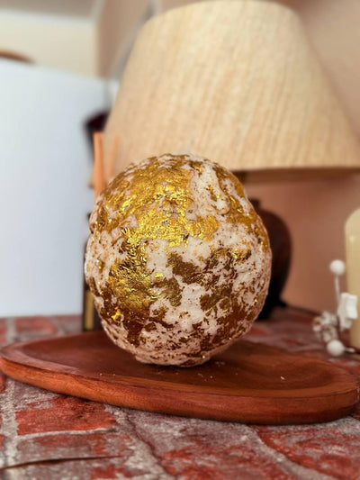 Handmade Spiral Soy Wax Candle: Hypnotic Orb with Gold Flakes