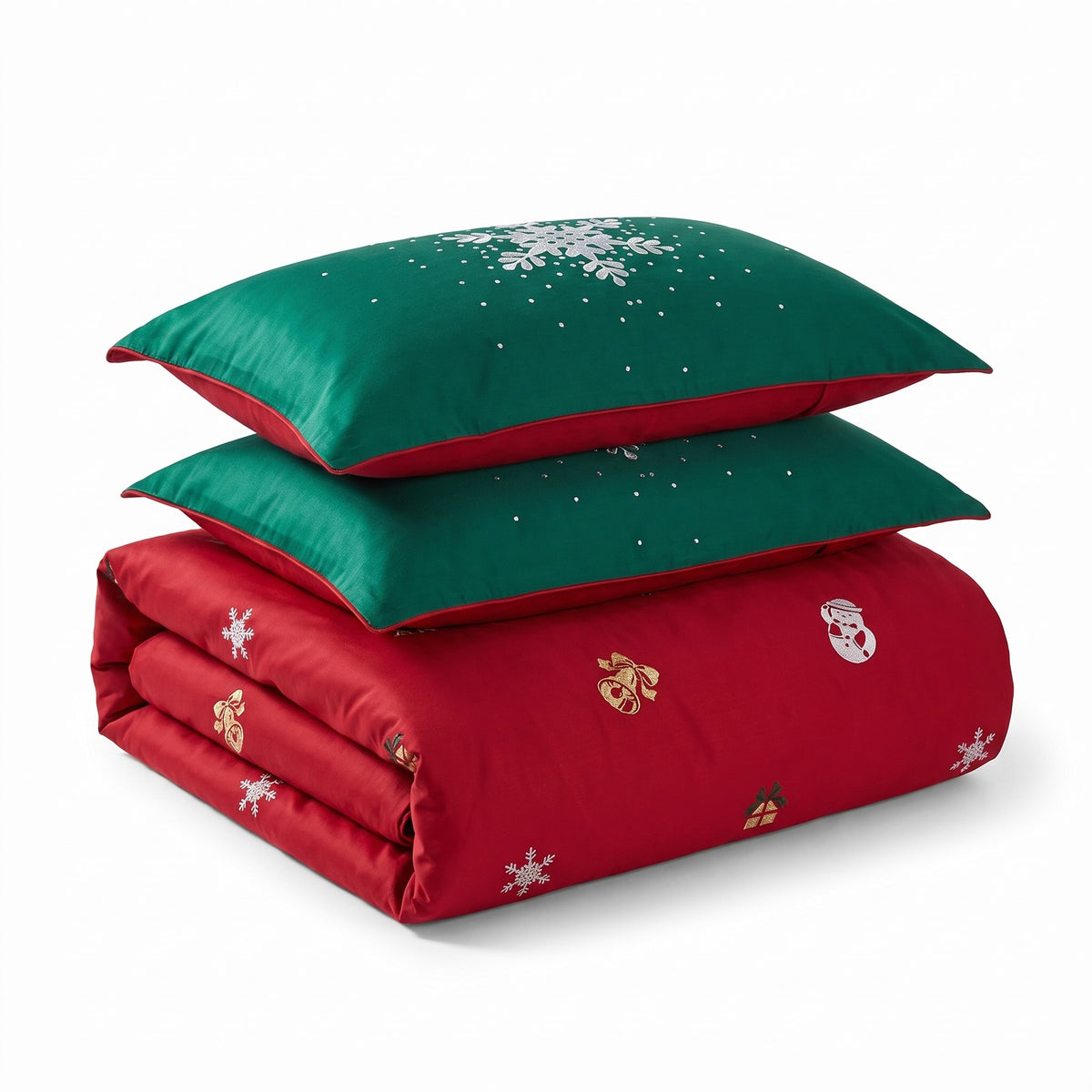 Kerst Dekbedovertrek - Katoenen Beddengoed in Rood en Groen met Kerstprint