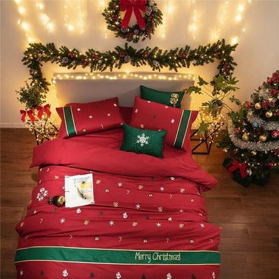 Kerst Dekbedovertrek – Katoenen Beddengoed in Rood en Groen met Kerstprint (5)