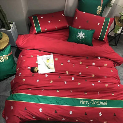 Kerst Dekbedovertrek – Katoenen Beddengoed in Rood en Groen met Kerstprint (6)