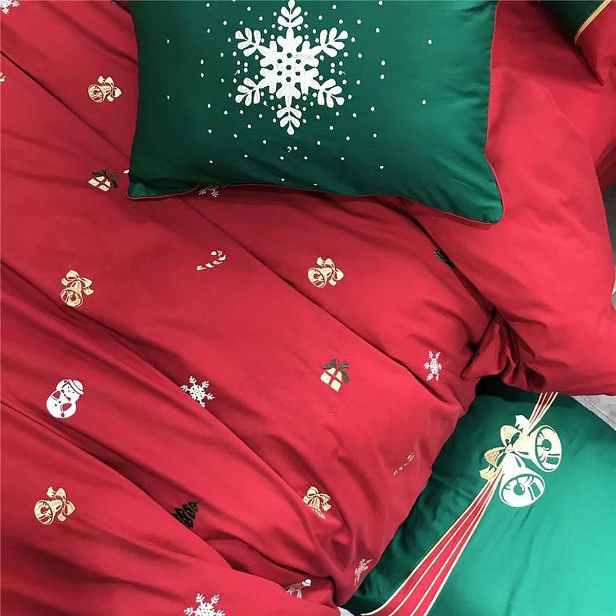 Kerst Dekbedovertrek – Katoenen Beddengoed in Rood en Groen met Kerstprint (7)