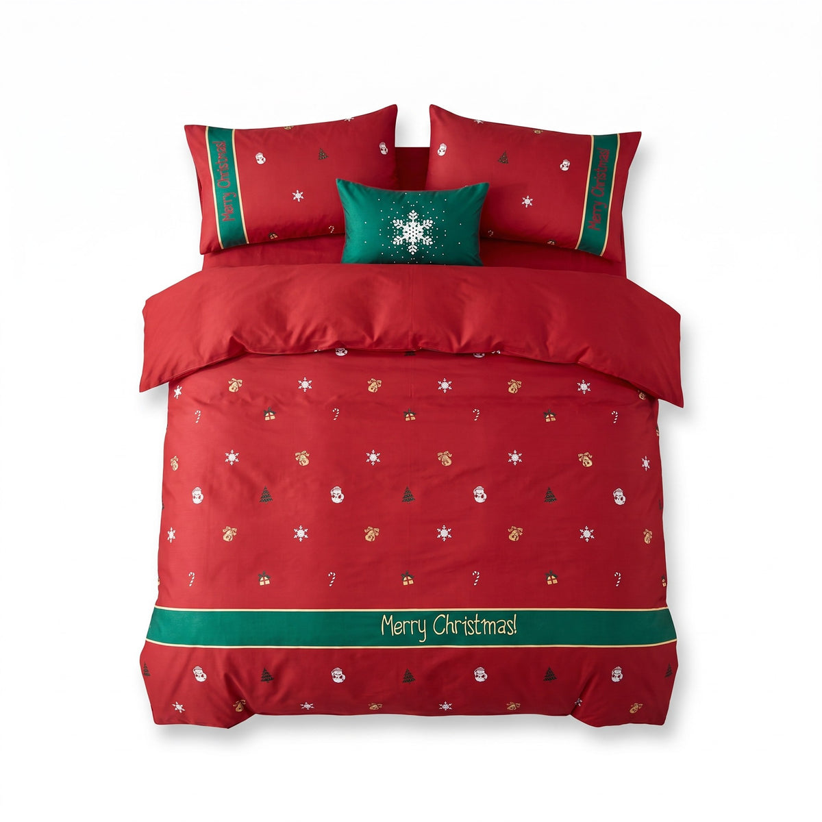 Kerst Dekbedovertrek – Katoenen Beddengoed in Rood en Groen met Kerstprint (8)