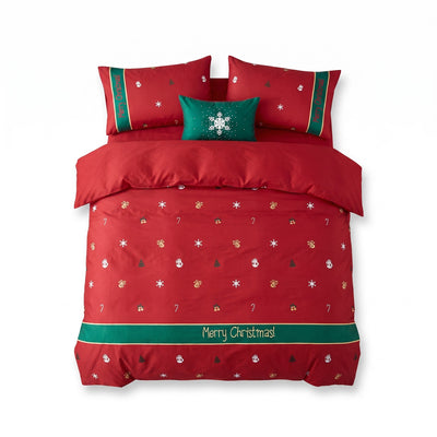Kerst Dekbedovertrek – Katoenen Beddengoed in Rood en Groen met Kerstprint (8)