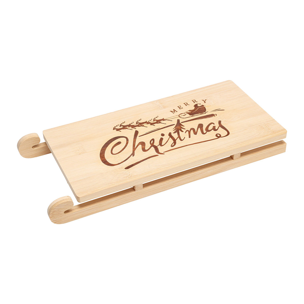 Kerst Dienblad - Bamboe Slee Dienblad met Gravure, 32 cm