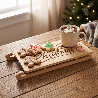 Kerst Dienblad – Bamboe Slee Dienblad met Gravure, 32 cm (2)