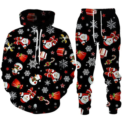 Kerst Hoodie en Broek Heren - Loungeset met 3D-Kerstprint