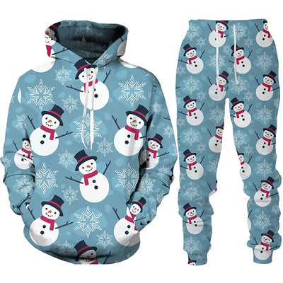 Kerst Hoodie en Broek Heren Sneeuwpop Lichtblauw