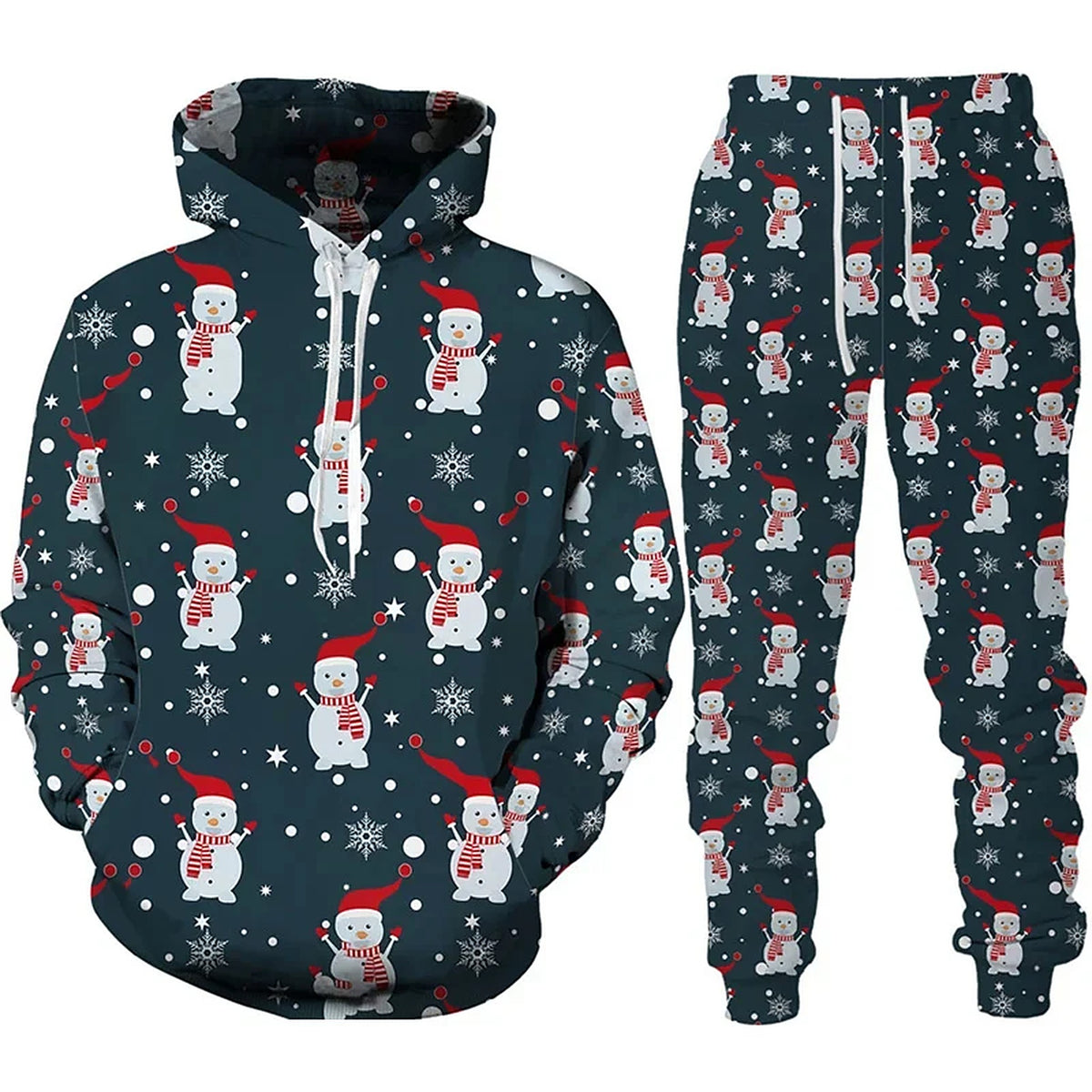 Kerst Hoodie en Broek Heren Sneeuwpop Donkerblauw