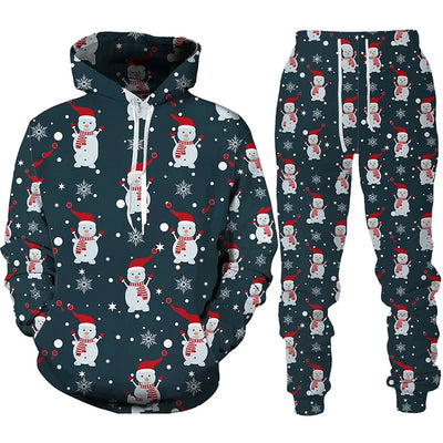 Kerst Hoodie en Broek Heren Sneeuwpop Donkerblauw