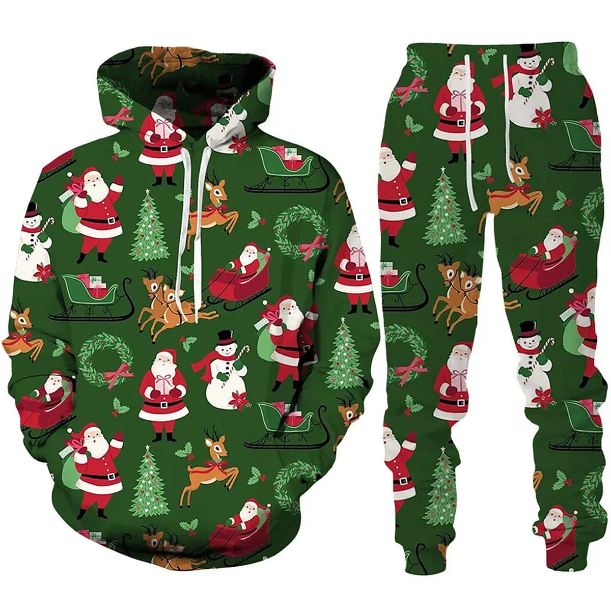 Kerst Hoodie en Broek Heren Kerstman Groen