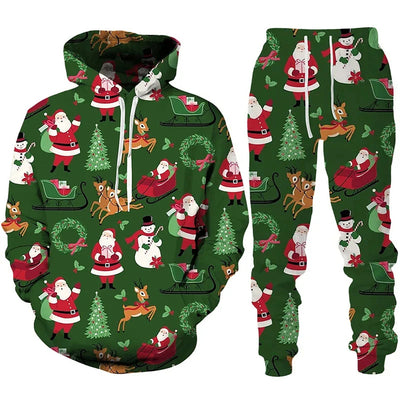 Kerst Hoodie en Broek Heren Kerstman Groen