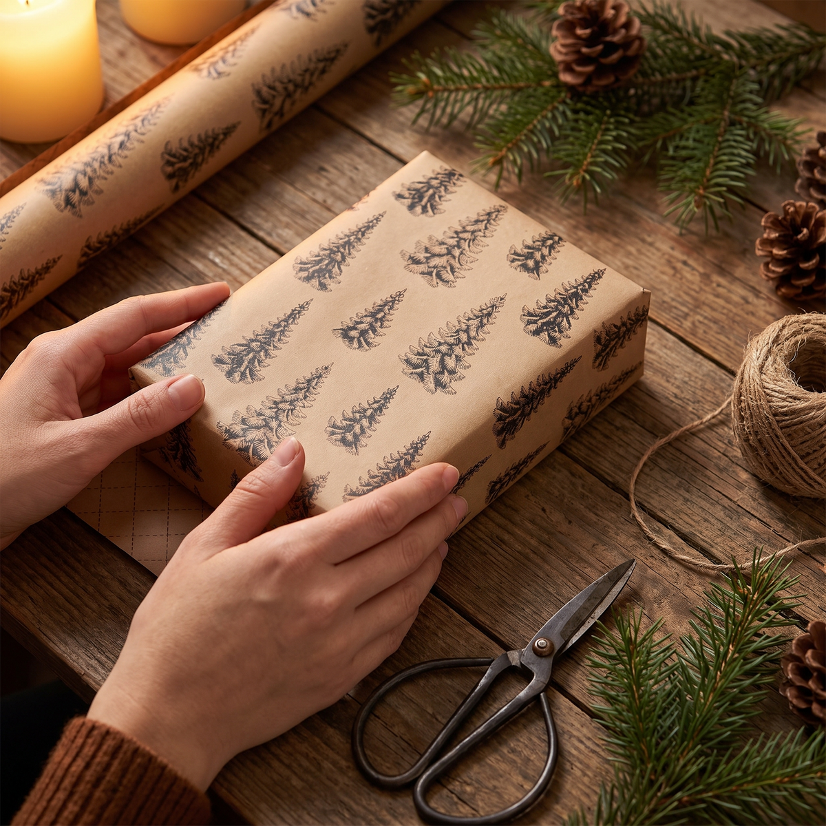 Kerst Inpakpapier – Extra Lange Rol Kraftpapier met Natuurlijke Print (2)