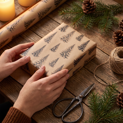 Kerst Inpakpapier – Extra Lange Rol Kraftpapier met Natuurlijke Print (2)