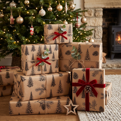 Kerst Inpakpapier – Extra Lange Rol Kraftpapier met Natuurlijke Print (3)