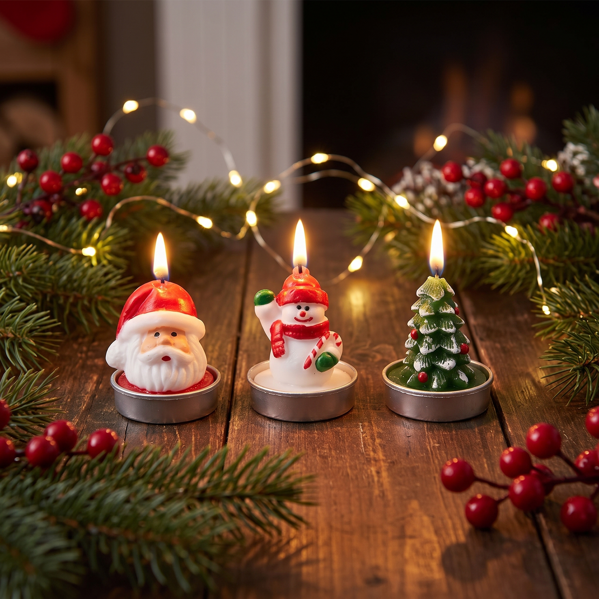 Kerst Kaarsen Set – 3 Figuurkaarsjes als Kerstman, Boom, Cadeau of Sneeuwpop (2)