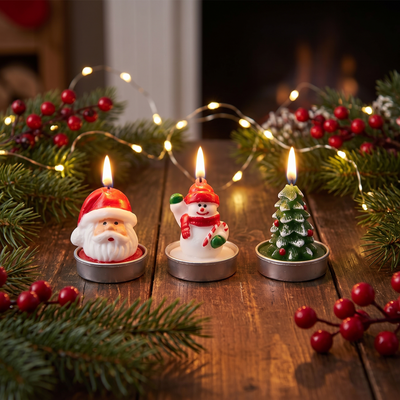 Kerst Kaarsen Set – 3 Figuurkaarsjes als Kerstman, Boom, Cadeau of Sneeuwpop (2)