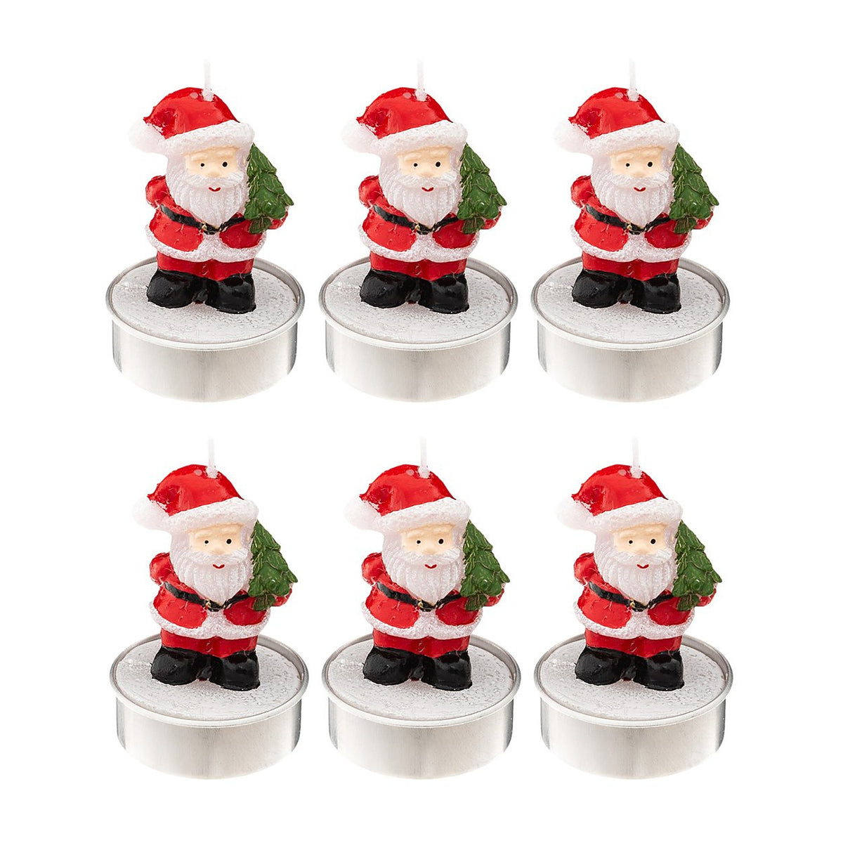 Kerst Kaarsen - Set van 6 Rode Kerstman Figuurkaarsjes