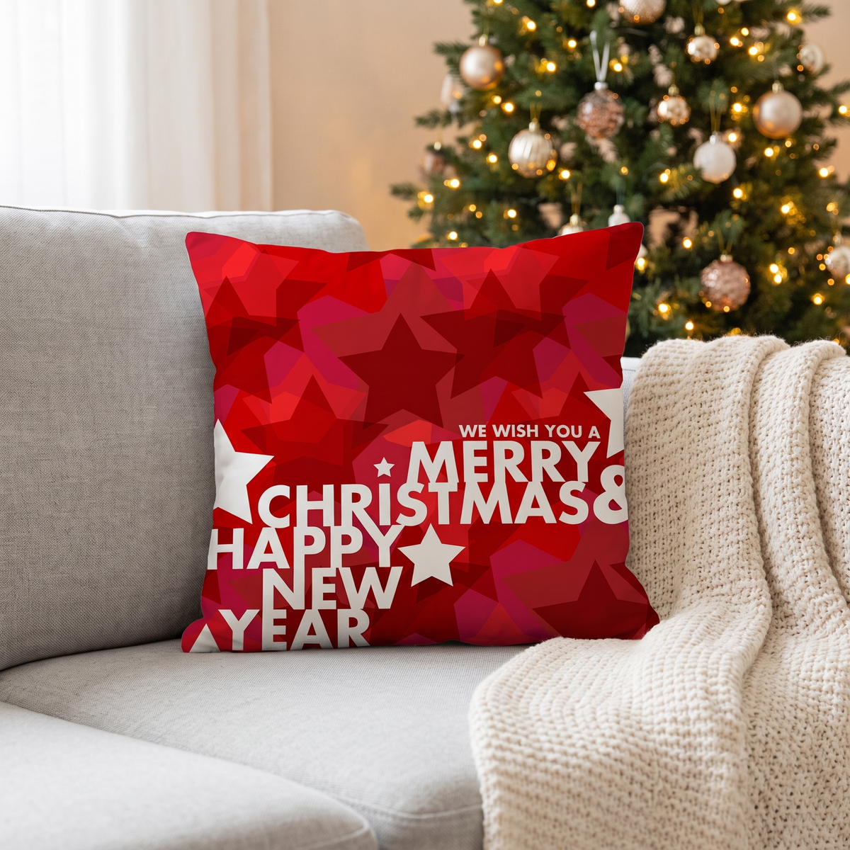 Kerst Kussenhoes - Rode Sierkussenhoes 45x45 cm met Kerstprint