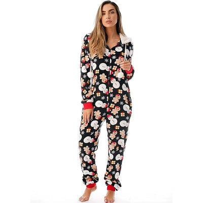 Kerst Onesie Dames - Zachte Huisoutfit met Capuchon en Rits
