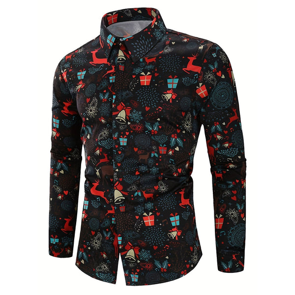Men's Christmas Shirt - Festive Shirt with Mandarin Collar and Subtle Print