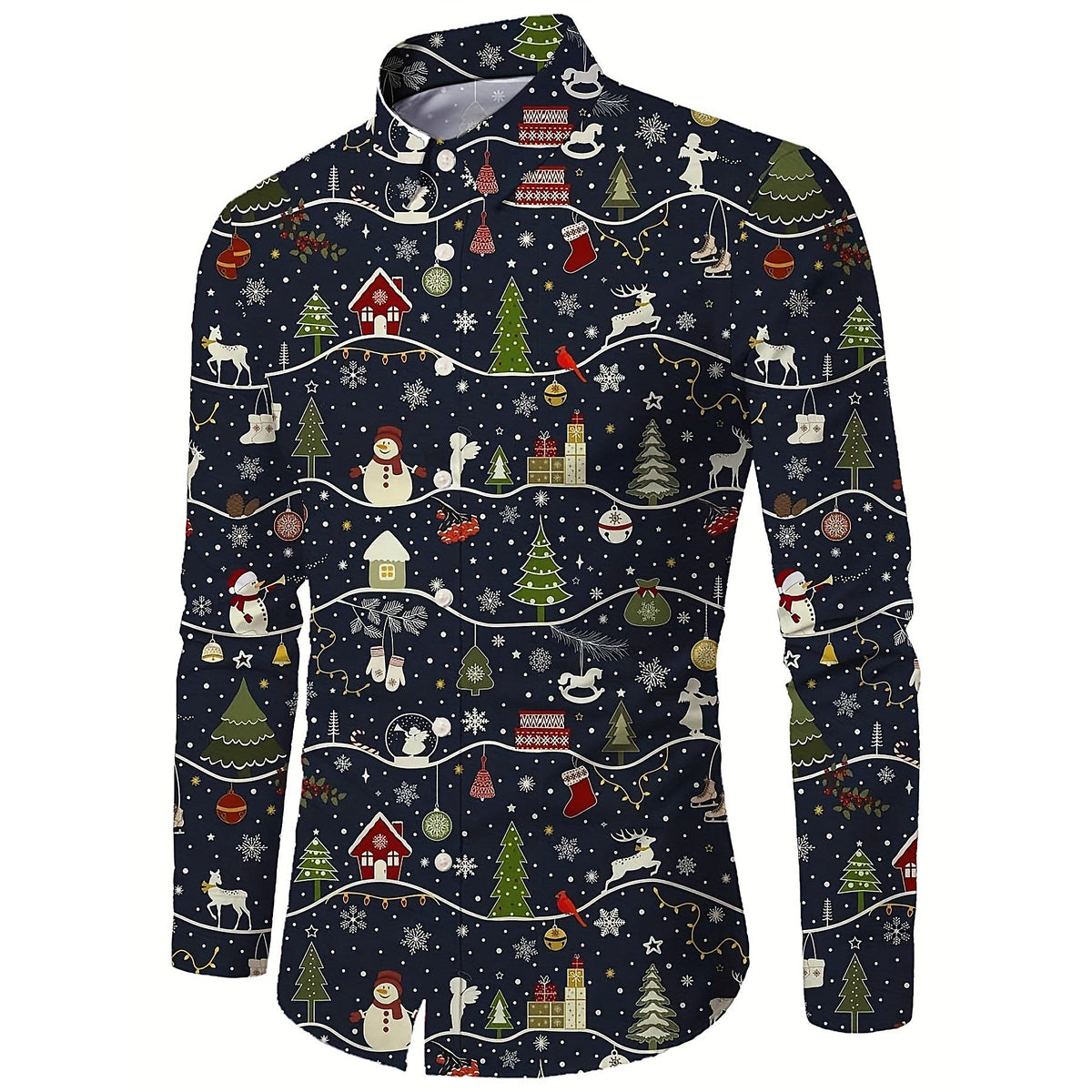 Kerst Overhemd Heren Marineblauw met Kerstdorp