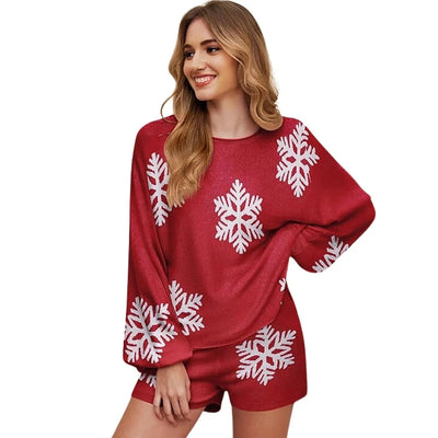 Kerst Pyjama - Gebreide Set met Sneeuwvlokken en Short