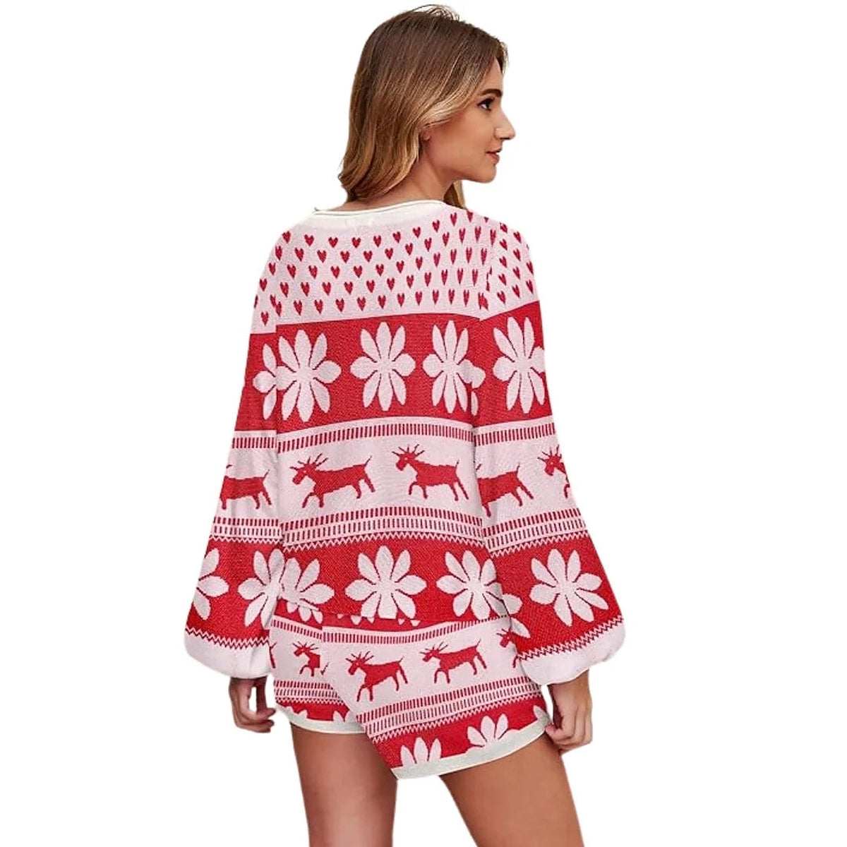 Kerst Pyjama – Gebreide Set met Sneeuwvlokken en Short (6)