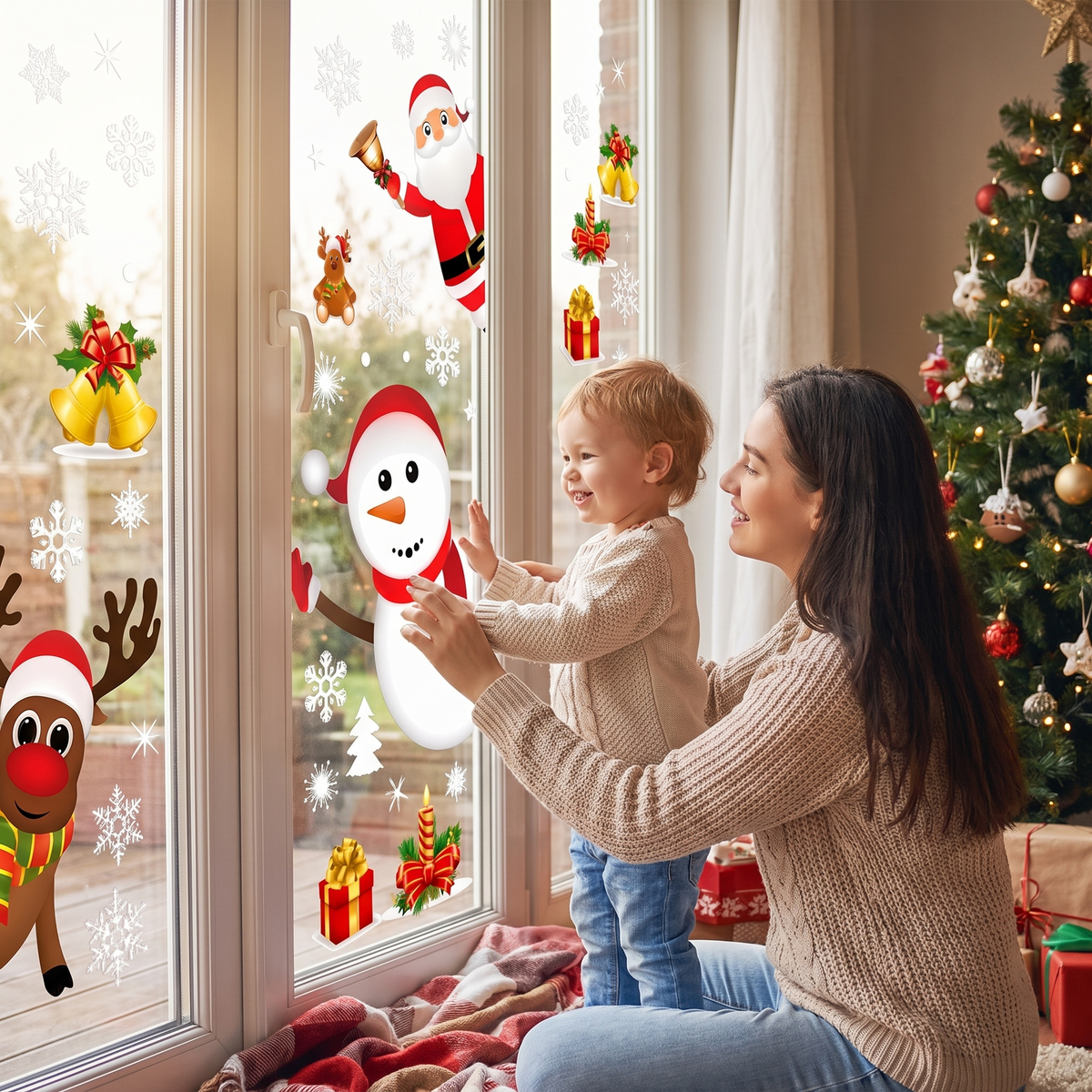 Kerst Raamstickers – 90 Statische Raamdecoraties zonder Lijm, Herbruikbaar (2)