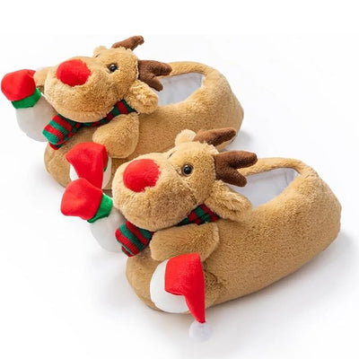 Kerst Sloffen - Pluche Rendier Huisschoenen met Antislipzool