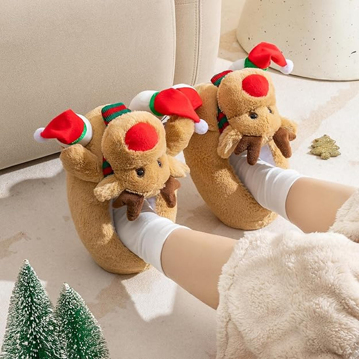 Kerst Sloffen – Pluche Rendier Huisschoenen met Antislipzool (4)