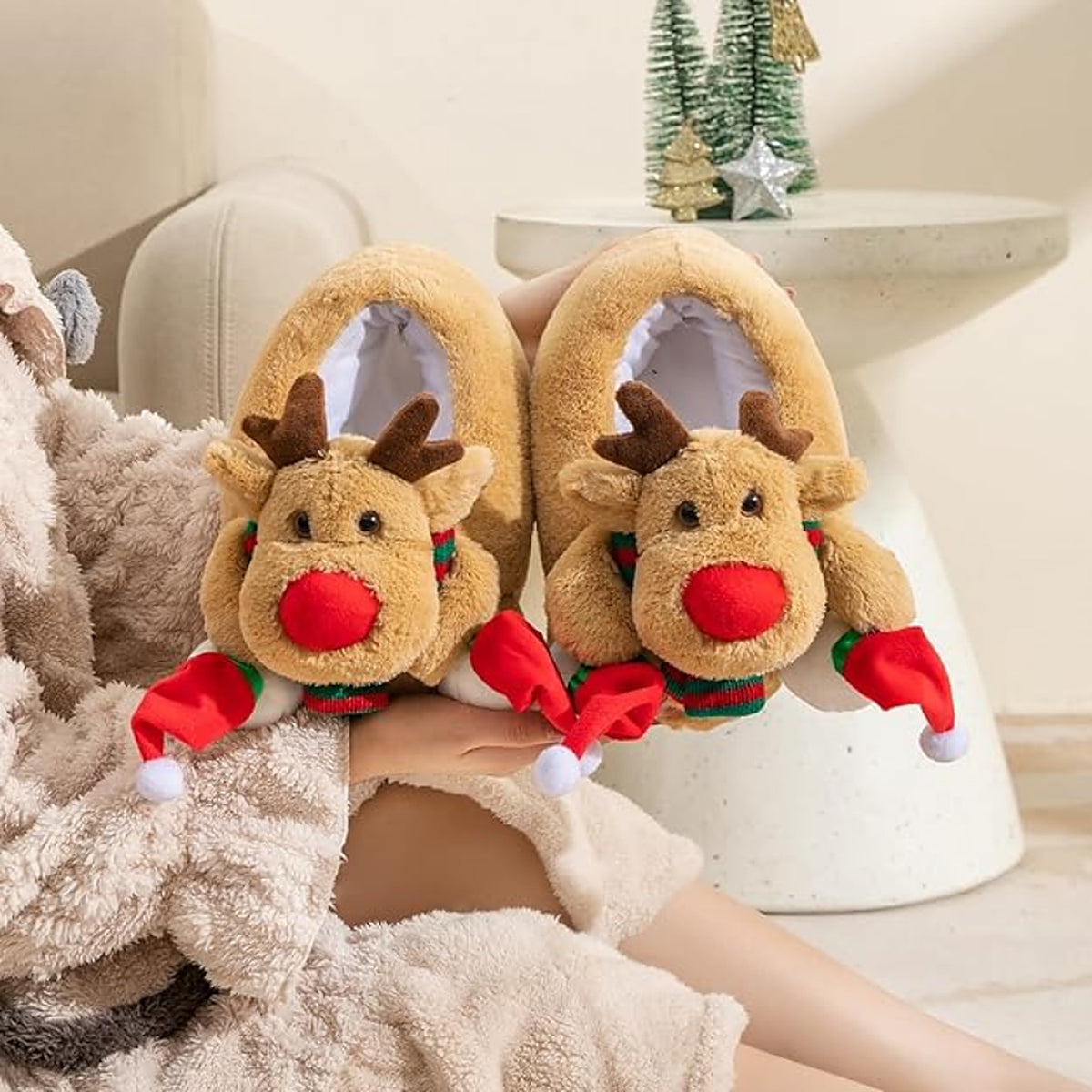 Kerst Sloffen – Pluche Rendier Huisschoenen met Antislipzool (6)