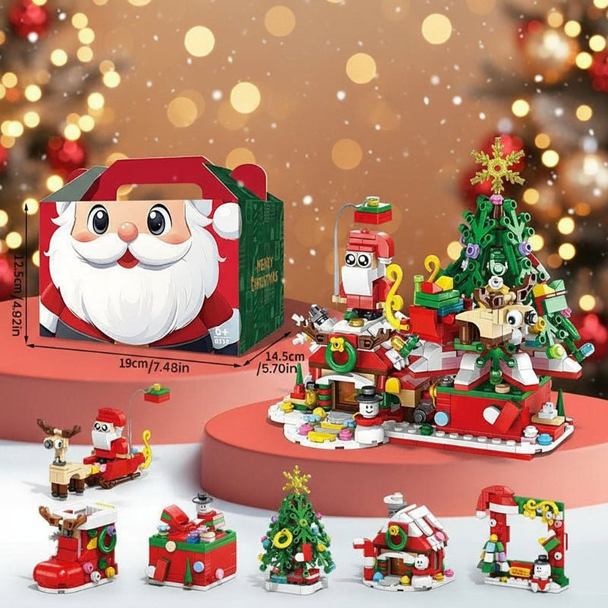 Kerst Speelgoed Bouwset - Bouwstenen met Kerstman, Rendier en Kersthuis