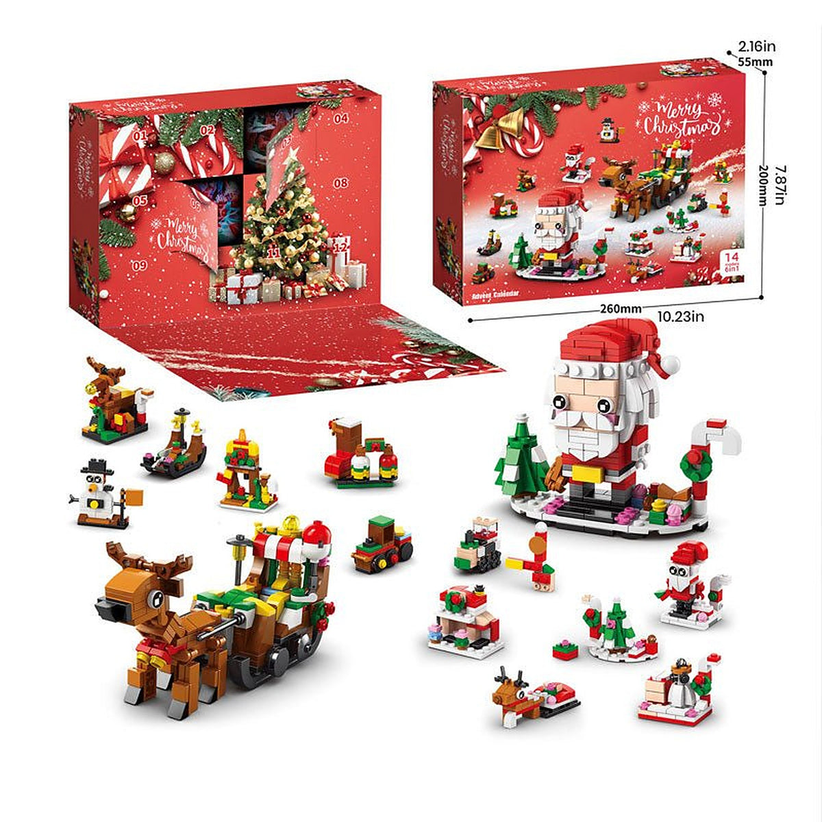 Kerst Speelgoed Bouwset Kerstbox met 12 Vakjes (605 Stukjes)